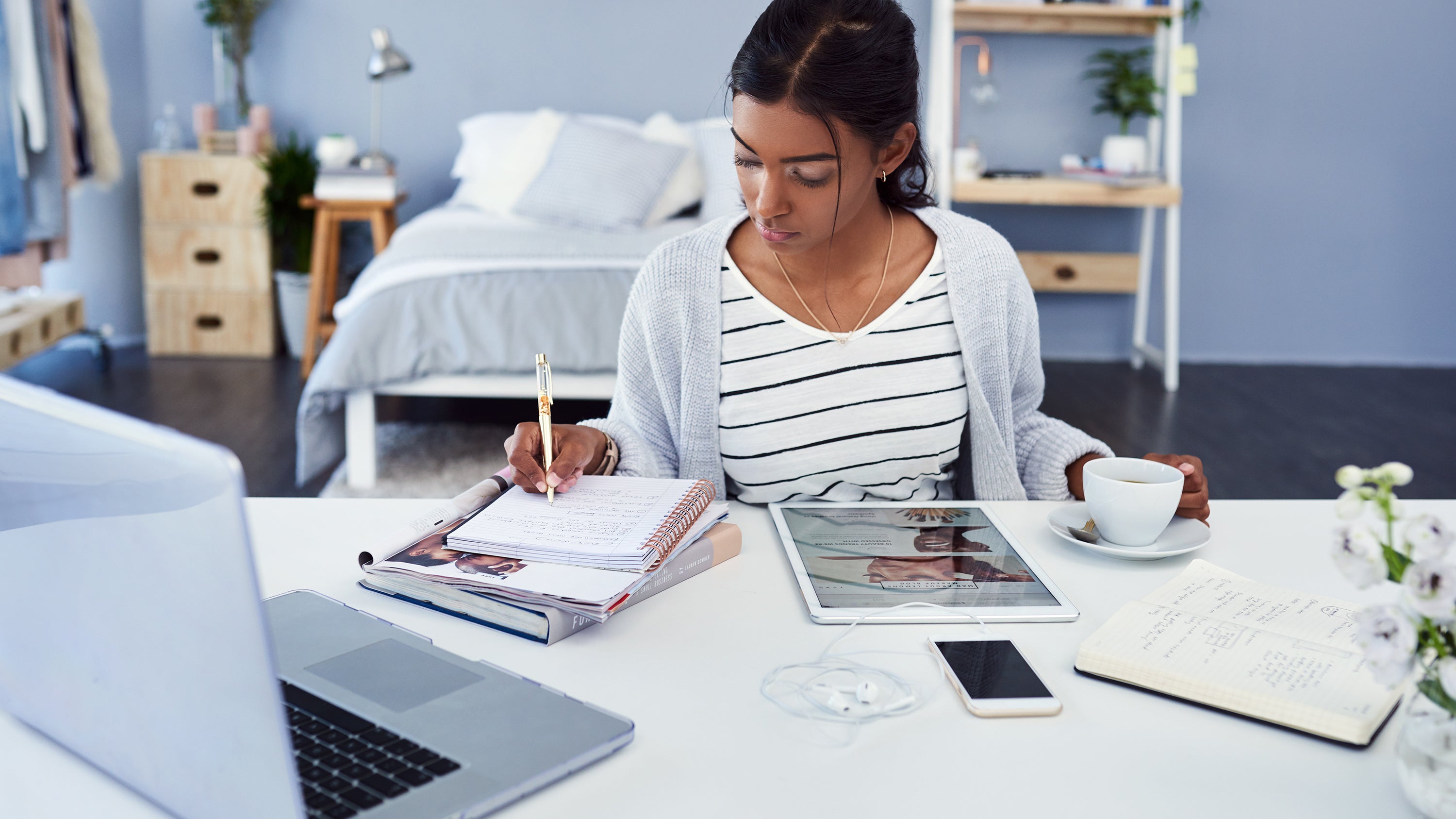 Student using an ergonomic chair for studying