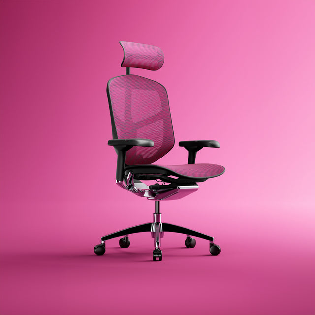 Pink mesh office chair with black frame. Enjoy Elite G2 in pink against pink background.