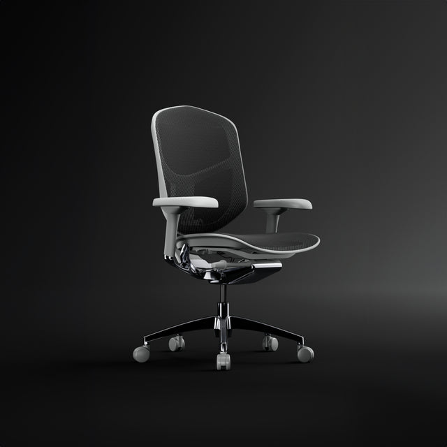 grey frame black mesh enjoy elite office chair against a black background. black office chair for home offices and commercial workspaces