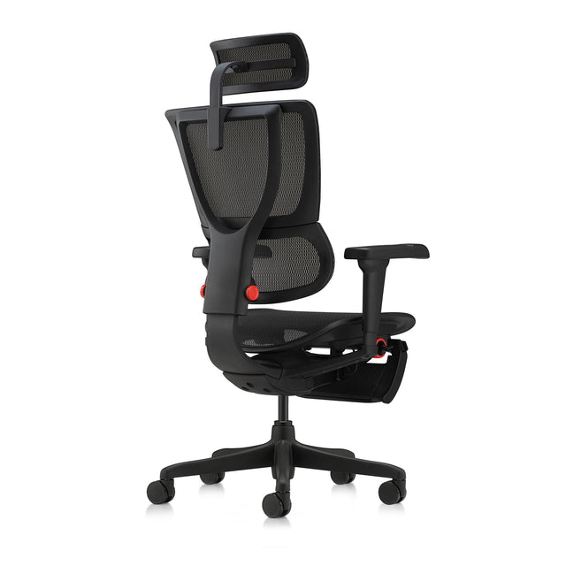 back right 45-degree view of the black mirus ultra gaming chair