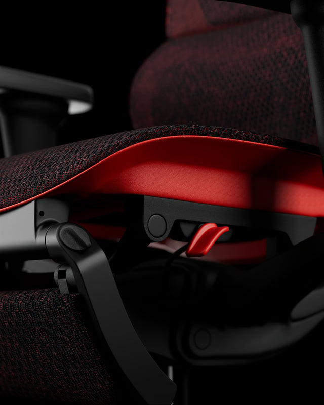 Close up of the forward seat tilt control on the left side of the Mirus Ultra