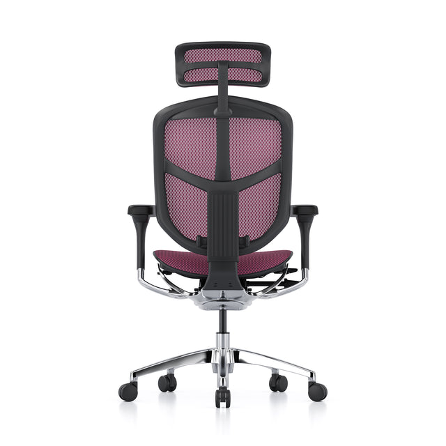 black frame and pink mesh enjoy office chair, office chair for back pain, rear view, headrest included