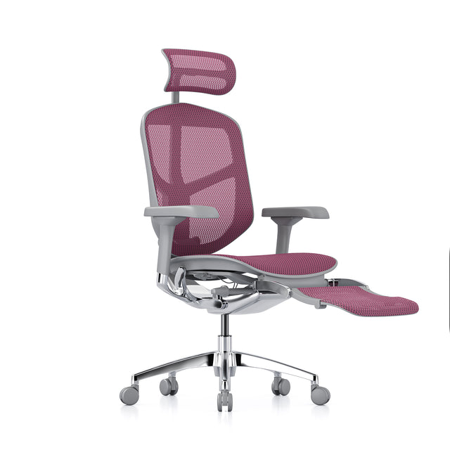mesh office chair, ergonomic office chair, enjoy elite g2, grey frame and pink mesh, front 45-degree angle to the right, grey frame and pink mesh