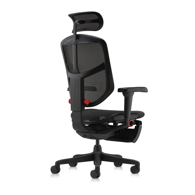 enjoy ultra gaming chair facing back 45-degree angle to the right, headrest included, legrest folded under