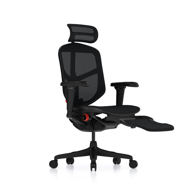 Enjoy Ultra gaming chair with black frame 45º eight with extended legrest view 