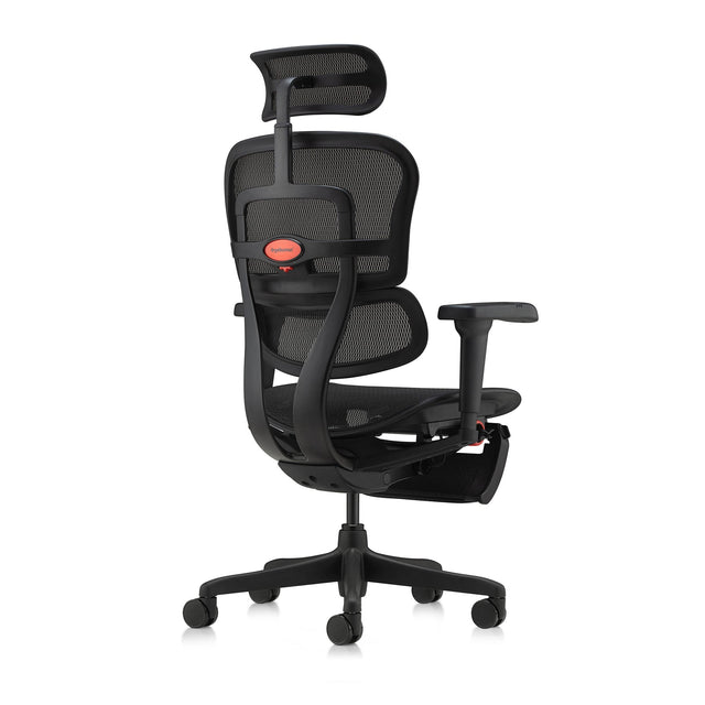 back right 45-degree view of the black ergohuman ultra gaming chair