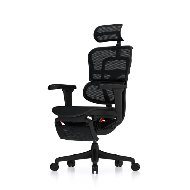 Ergohuman Ultra gaming chair with black frame 45º left view 