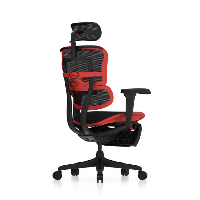 back right 45-degree angle of the ergohuman ultra gaming chair in red