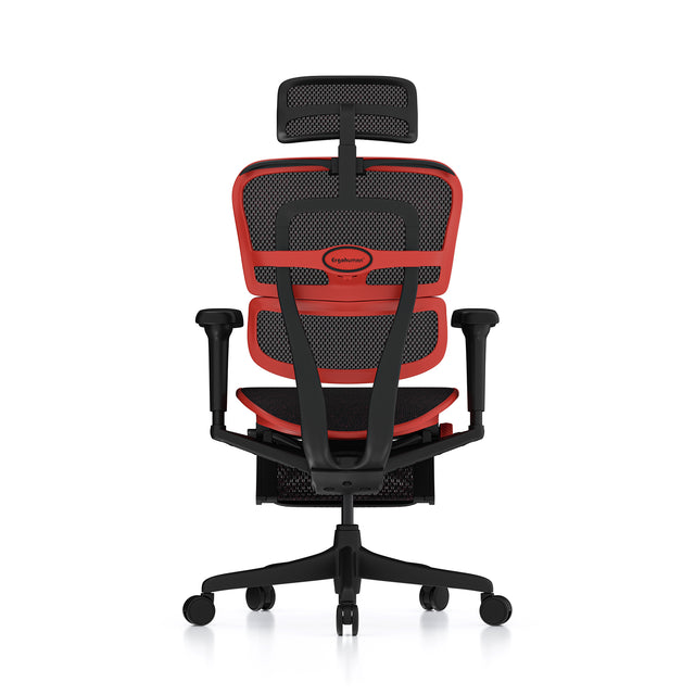 Ergohuman Ultra gaming chair with red frame rear view 