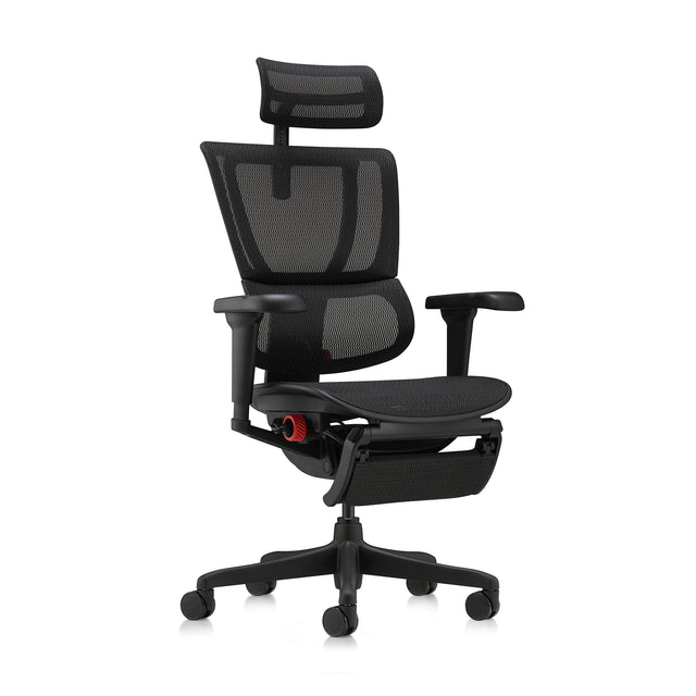 mirus ultra gaming chair in black, front right 45-degree angle