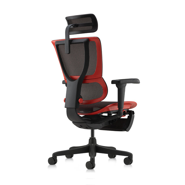 back right 45-degree view of the red mirus ultra gaming chair