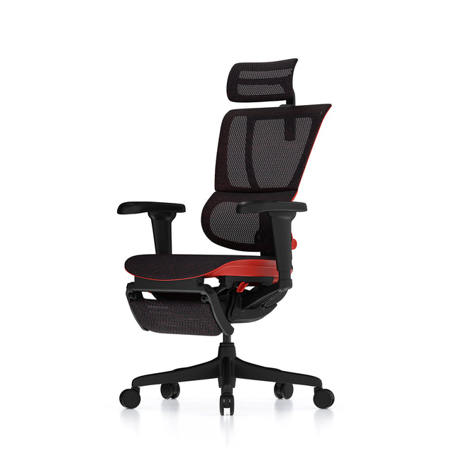 Mirus Ultra gaming chair with red frame 45º left view