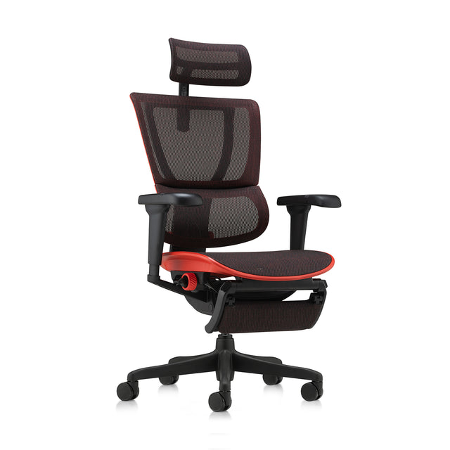 mirus ultra gaming chair in red, front right 45-degree angle