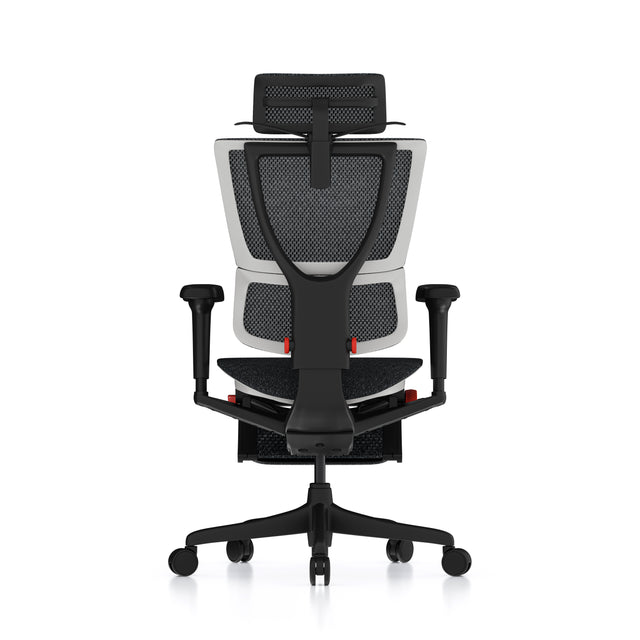 Mirus Ultra gaming chair with white frame rear view