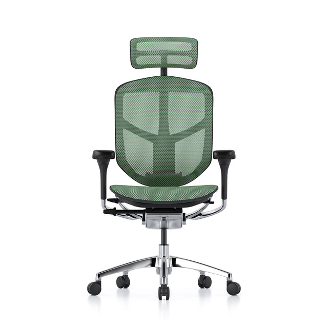 Open-box Enjoy office chair with headrest, green mesh, black frame – Excellent