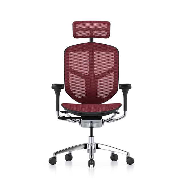 enjoy elite g2 office chair, black frame, scarlet mesh, headrest included, front view