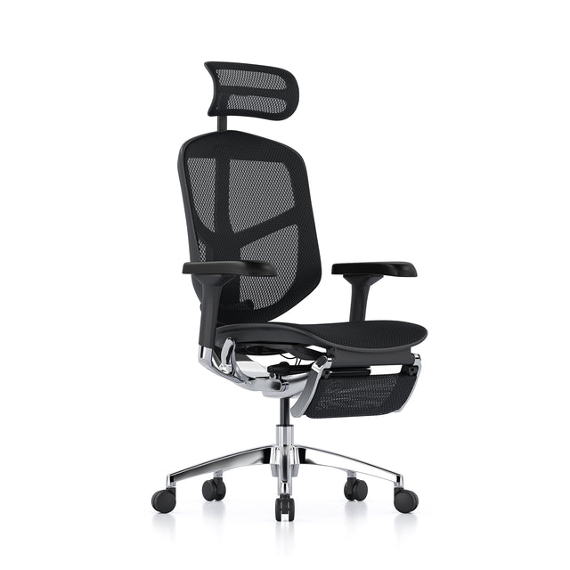 Open-box Enjoy office chair with headrest and legrest, black mesh, black frame – Excellent