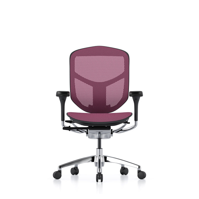 enjoy office chair without headrest, black frame and pink mesh