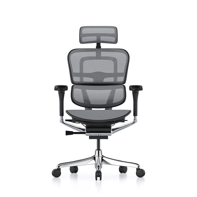 Open-box Ergohuman office chair with headrest, grey mesh, black frame – Excellent