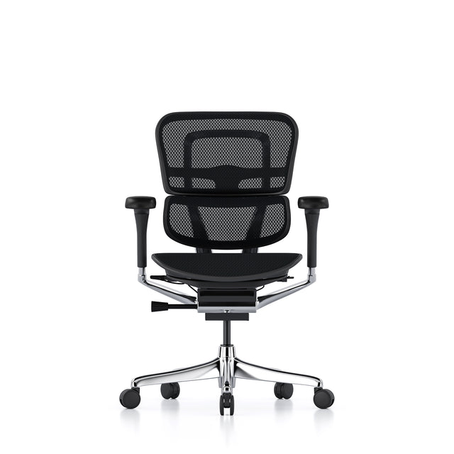 ergohuman elite office chair, black frame, black mesh, front view, no headrest