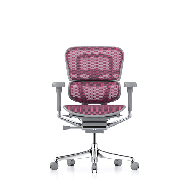 pink office chair, grey frame, ergohuman elite, front view, no headrest