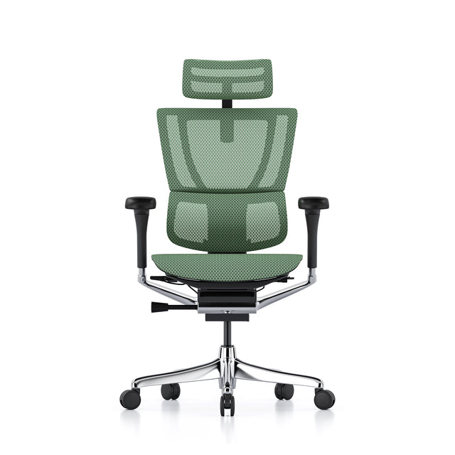 mirus elite g2, black frame and green mesh, with headrest, front view