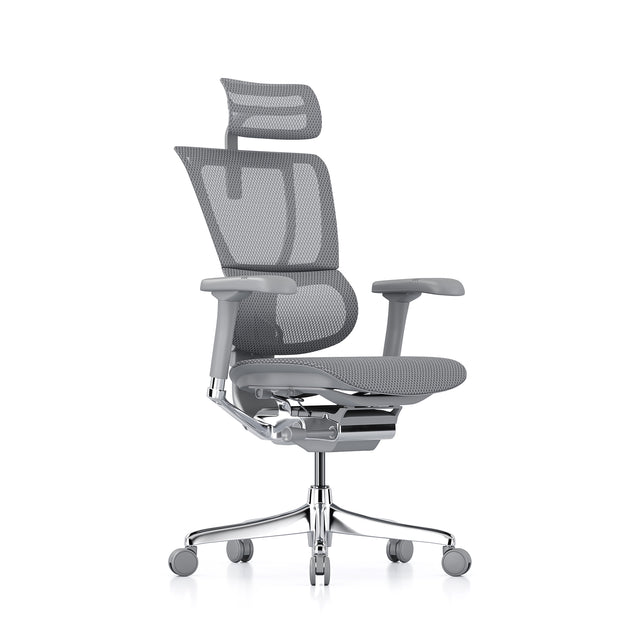 Open-box Mirus office chair with headrest, grey mesh, grey frame – Excellent