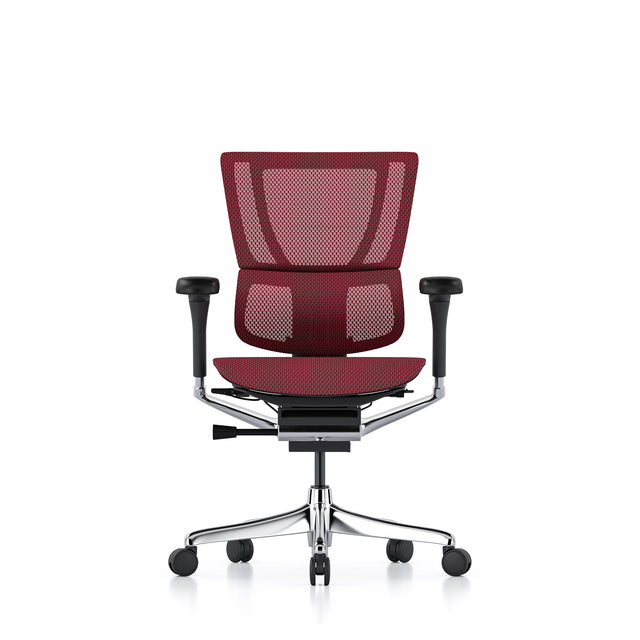 mirus office chair, black frame, scarlet mesh, front view without headrest