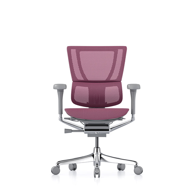 mirus office chair, grey frame, pink mesh, front view