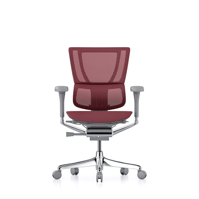 mirus office chair, grey frame, scarlet mesh, front view