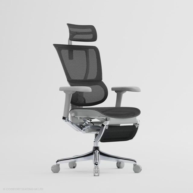 mirus office chair, grey frame, black mesh video