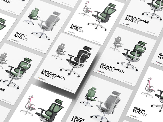 ergohuman chair specification guide print outs on a table